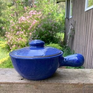 SHAWNEE McCOY Bowl Lid Vintage MCM Colorful Soup Bean Pot Ceramic Cobalt Blue